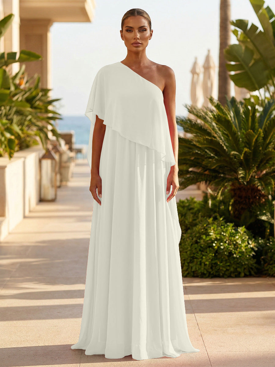 Chiffon A-Line/Princess One Shoulder Floor-Length Formal Dresses with Pleated