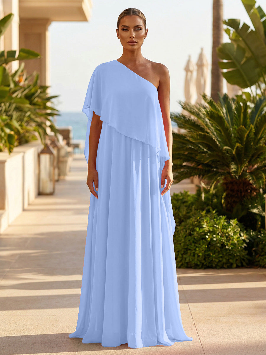 Chiffon A-Line/Princess One Shoulder Floor-Length Formal Dresses with Pleated