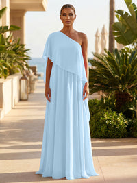 Chiffon A-Line/Princess One Shoulder Floor-Length Formal Dresses with Pleated