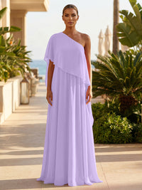 Chiffon A-Line/Princess One Shoulder Floor-Length Formal Dresses with Pleated