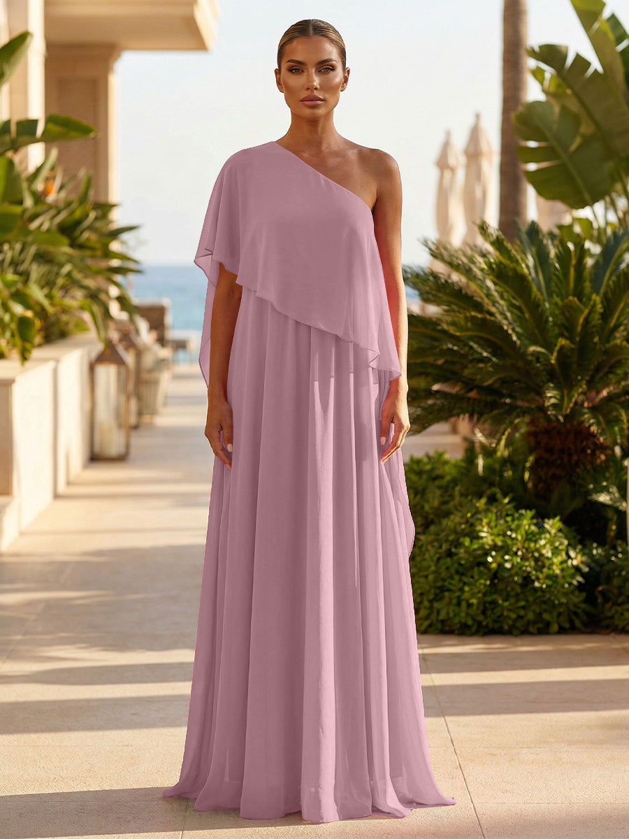 Chiffon A-Line/Princess One Shoulder Floor-Length Formal Dresses with Pleated
