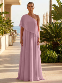 Chiffon A-Line/Princess One Shoulder Floor-Length Formal Dresses with Pleated