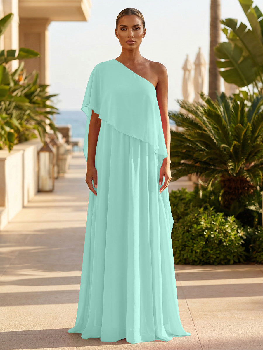 Chiffon A-Line/Princess One Shoulder Floor-Length Formal Dresses with Pleated