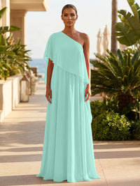 Chiffon A-Line/Princess One Shoulder Floor-Length Formal Dresses with Pleated