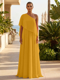 Chiffon A-Line/Princess One Shoulder Floor-Length Formal Dresses with Pleated