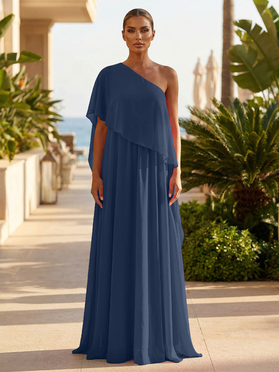 Chiffon A-Line/Princess One Shoulder Floor-Length Formal Dresses with Pleated