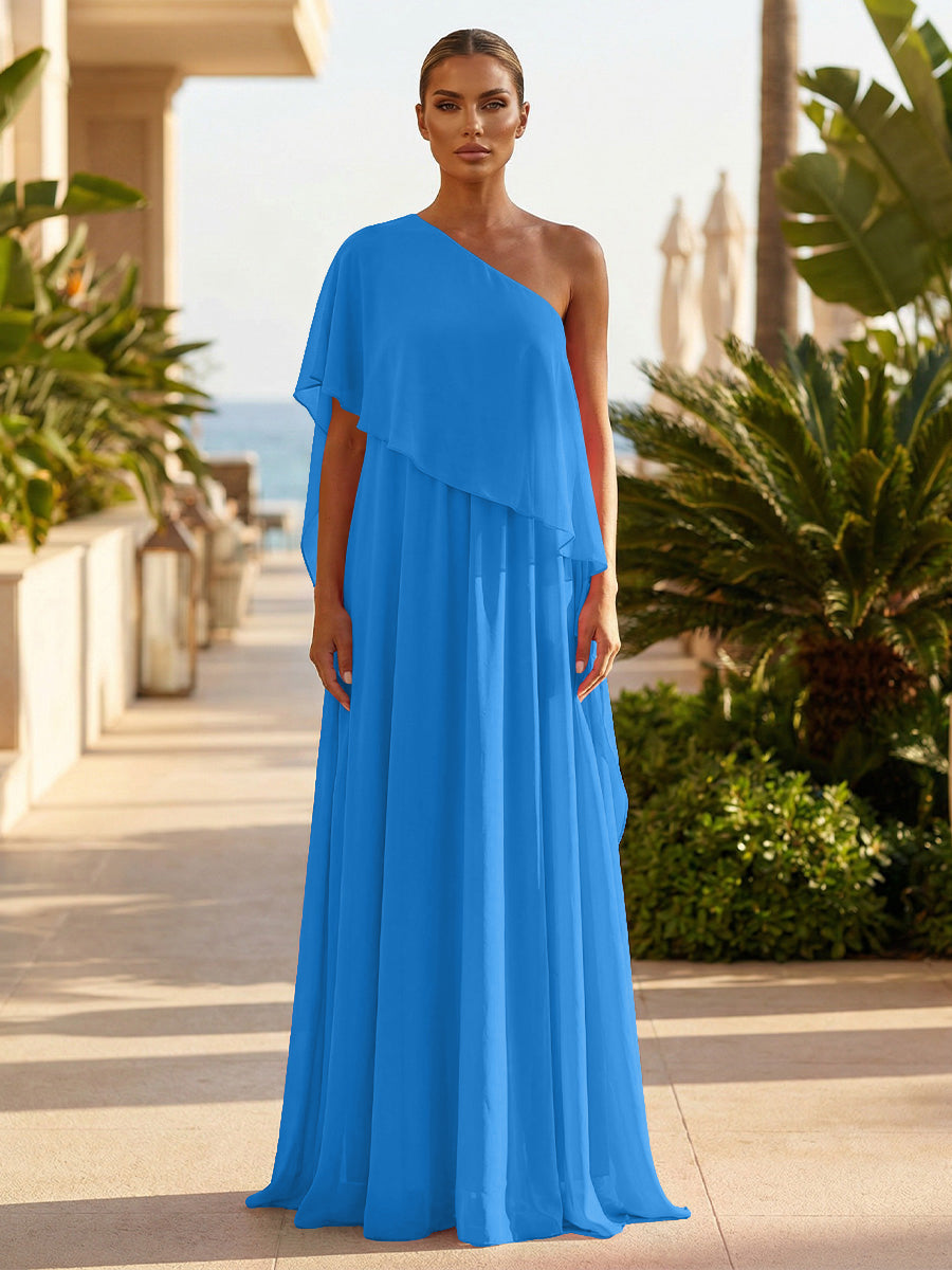 Chiffon A-Line/Princess One Shoulder Floor-Length Formal Dresses with Pleated