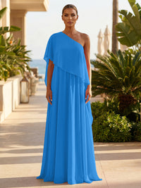 Chiffon A-Line/Princess One Shoulder Floor-Length Formal Dresses with Pleated