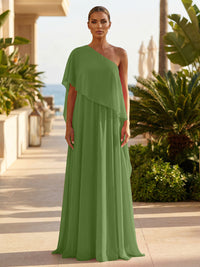 Chiffon A-Line/Princess One Shoulder Floor-Length Formal Dresses with Pleated