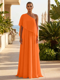Chiffon A-Line/Princess One Shoulder Floor-Length Formal Dresses with Pleated