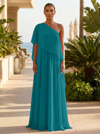 Chiffon A-Line/Princess One Shoulder Floor-Length Formal Dresses with Pleated