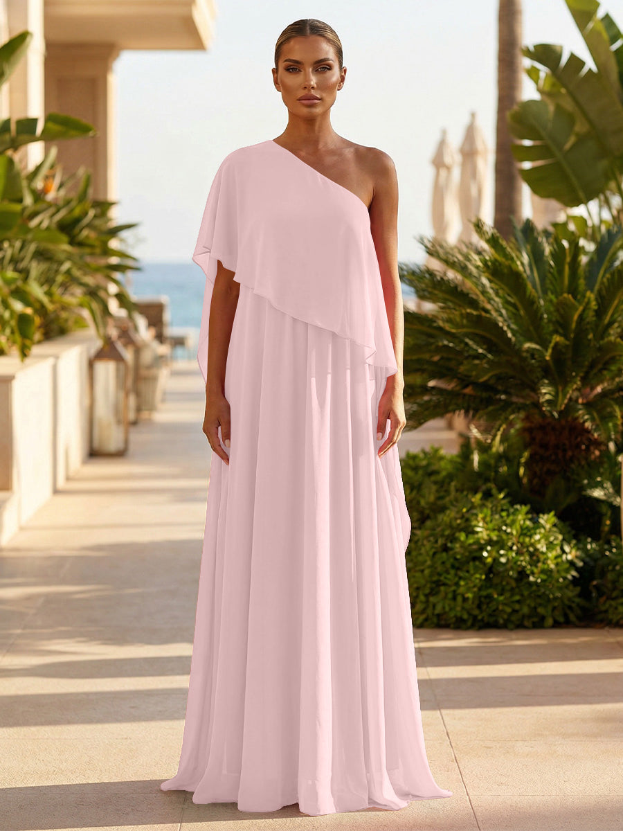 Chiffon A-Line/Princess One Shoulder Floor-Length Formal Dresses with Pleated
