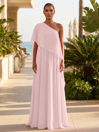 Chiffon A-Line/Princess One Shoulder Floor-Length Formal Dresses with Pleated