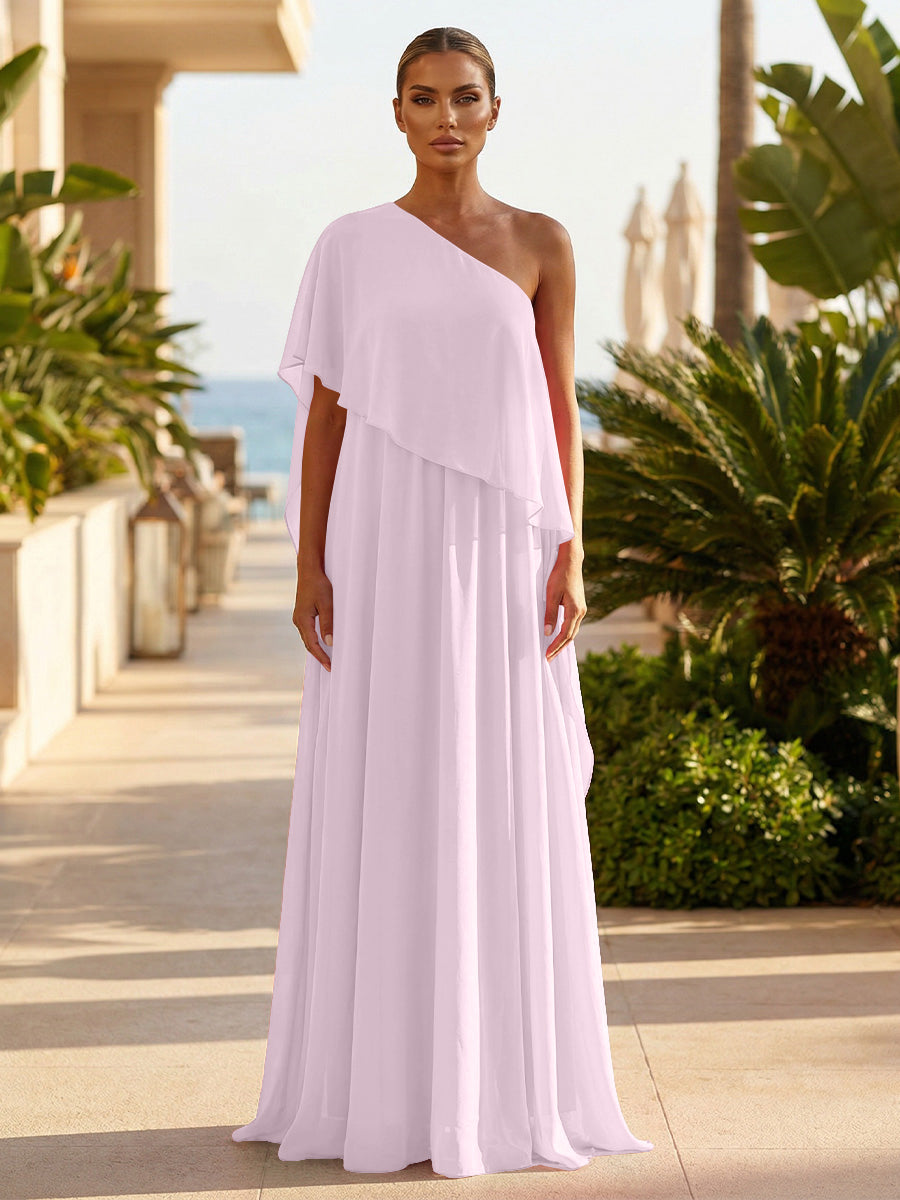 Chiffon A-Line/Princess One Shoulder Floor-Length Formal Dresses with Pleated
