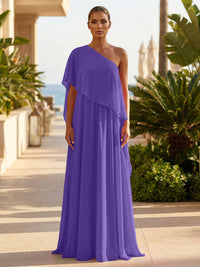 Chiffon A-Line/Princess One Shoulder Floor-Length Formal Dresses with Pleated