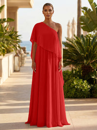 Chiffon A-Line/Princess One Shoulder Floor-Length Formal Dresses with Pleated
