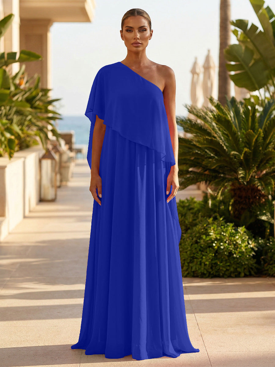 Chiffon A-Line/Princess One Shoulder Floor-Length Formal Dresses with Pleated