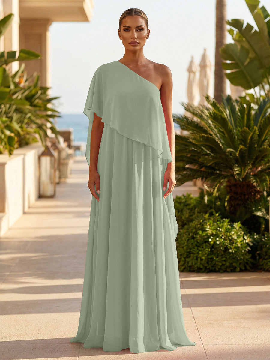 Chiffon A-Line/Princess One Shoulder Floor-Length Formal Dresses with Pleated