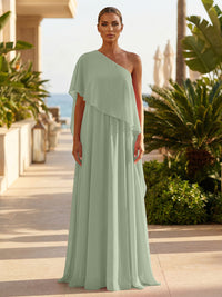 Chiffon A-Line/Princess One Shoulder Floor-Length Formal Dresses with Pleated