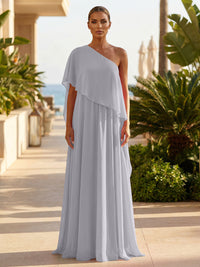 Chiffon A-Line/Princess One Shoulder Floor-Length Formal Dresses with Pleated