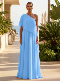Chiffon A-Line/Princess One Shoulder Floor-Length Formal Dresses with Pleated