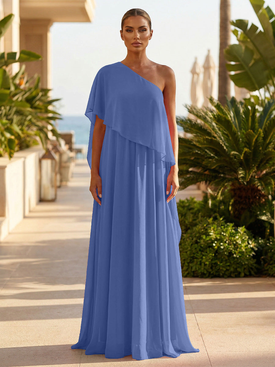 Chiffon A-Line/Princess One Shoulder Floor-Length Formal Dresses with Pleated