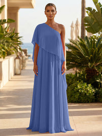 Chiffon A-Line/Princess One Shoulder Floor-Length Formal Dresses with Pleated