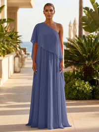 Chiffon A-Line/Princess One Shoulder Floor-Length Formal Dresses with Pleated