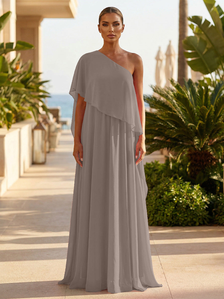 Chiffon A-Line/Princess One Shoulder Floor-Length Formal Dresses with Pleated