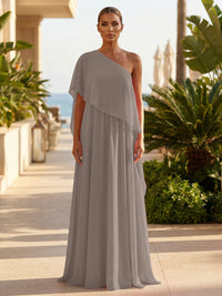 Chiffon A-Line/Princess One Shoulder Floor-Length Formal Dresses with Pleated
