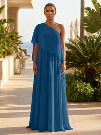 Chiffon A-Line/Princess One Shoulder Floor-Length Formal Dresses with Pleated