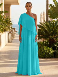 Chiffon A-Line/Princess One Shoulder Floor-Length Formal Dresses with Pleated