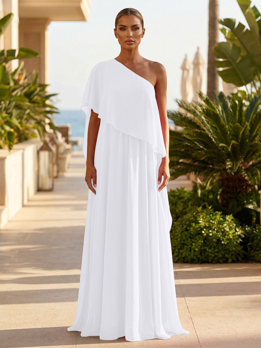 Chiffon A-Line/Princess One Shoulder Floor-Length Formal Dresses with Pleated