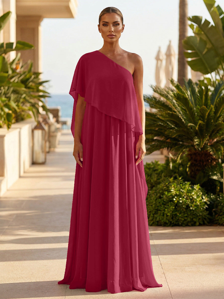 Chiffon A-Line/Princess One Shoulder Floor-Length Formal Dresses with Pleated