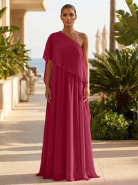 Chiffon A-Line/Princess One Shoulder Floor-Length Formal Dresses with Pleated