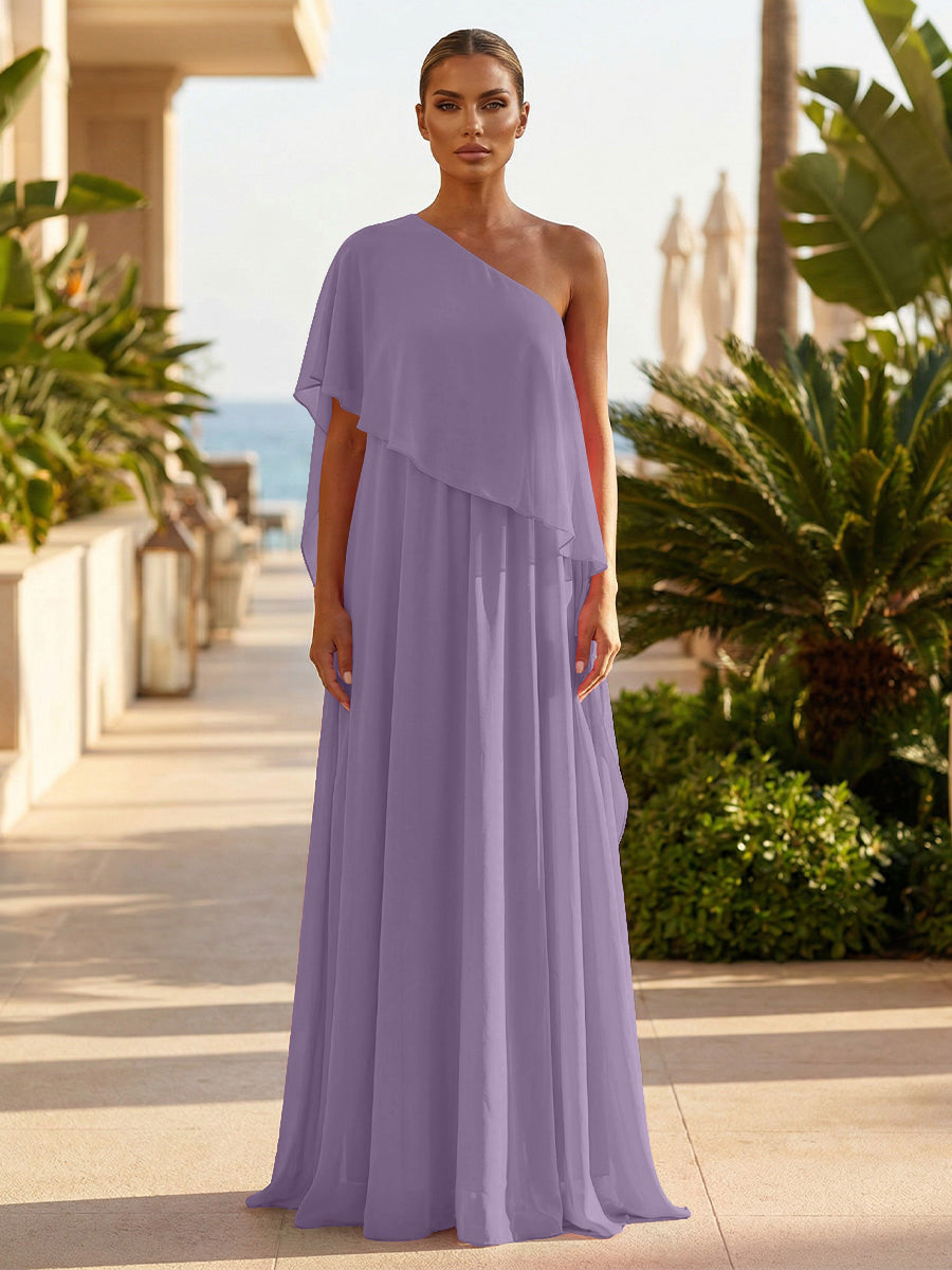 Chiffon A-Line/Princess One Shoulder Floor-Length Formal Dresses with Pleated