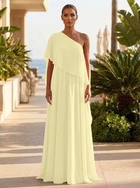 Chiffon A-Line/Princess One Shoulder Floor-Length Formal Dresses with Pleated