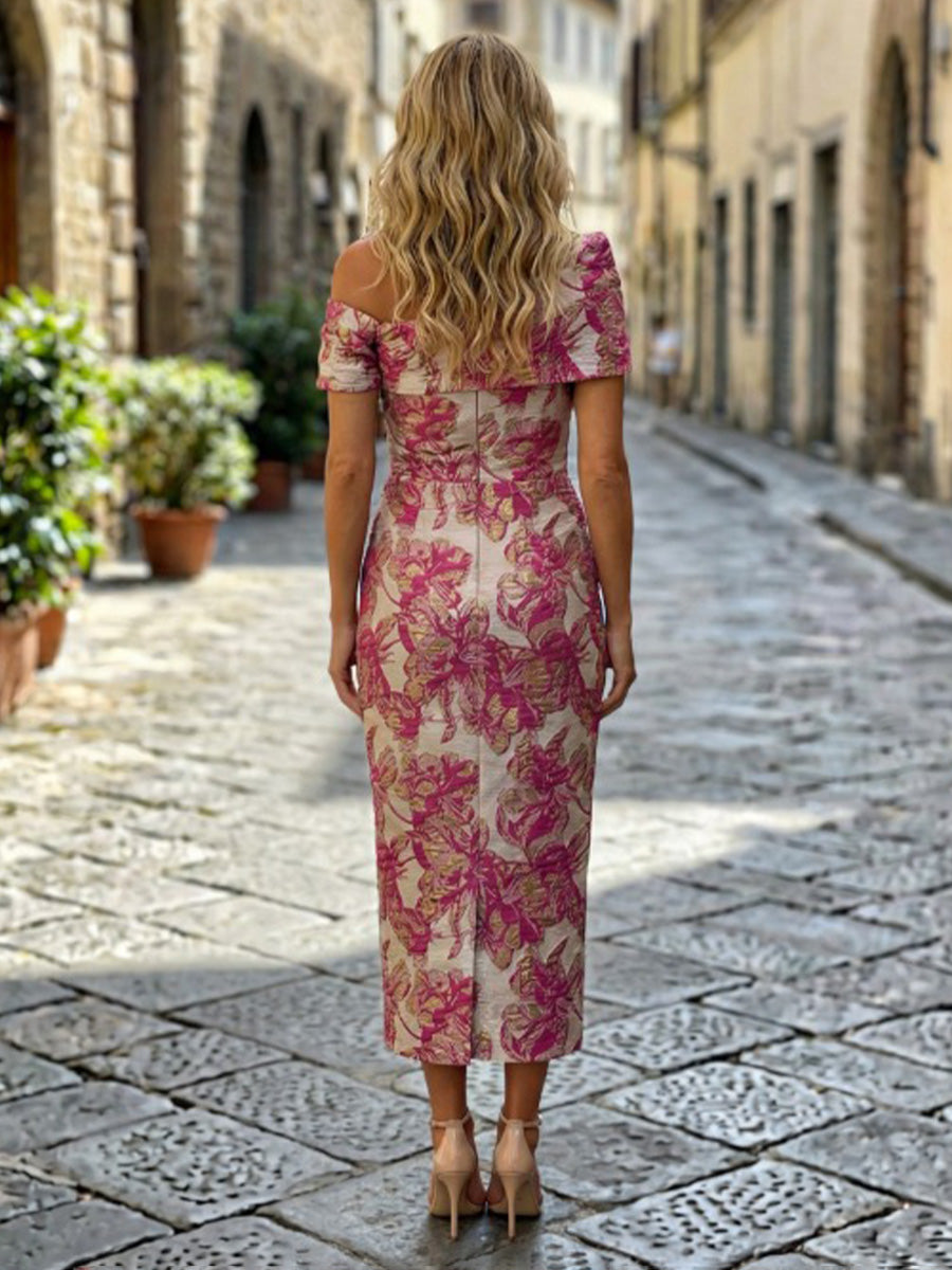 Jacquard Sheath/Column Off Shoulder Floor-Length Formal Dresses for Women
