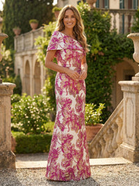 Jacquard Sheath/Column Off Shoulder Floor-Length Formal Dresses for Women