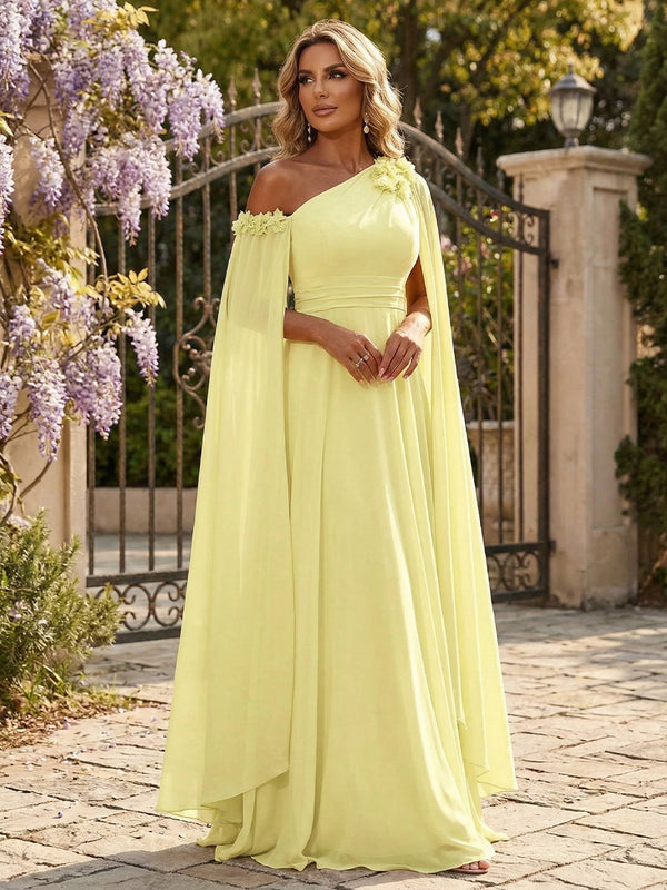 Chiffon A-Line/Princess Off Shoulder Floor-Length Formal Dresses with Ruched Waist
