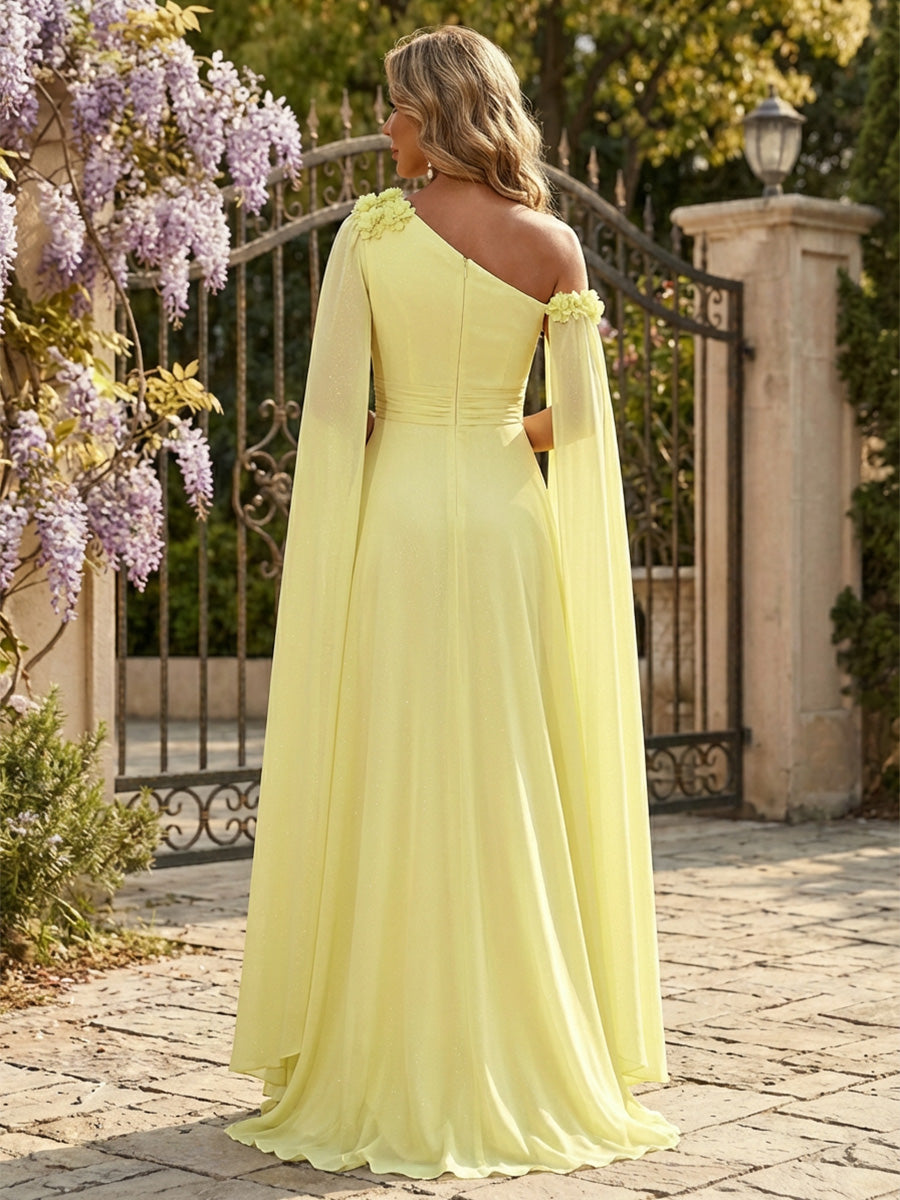 Chiffon A-Line/Princess Off Shoulder Floor-Length Formal Dresses with Ruched Waist