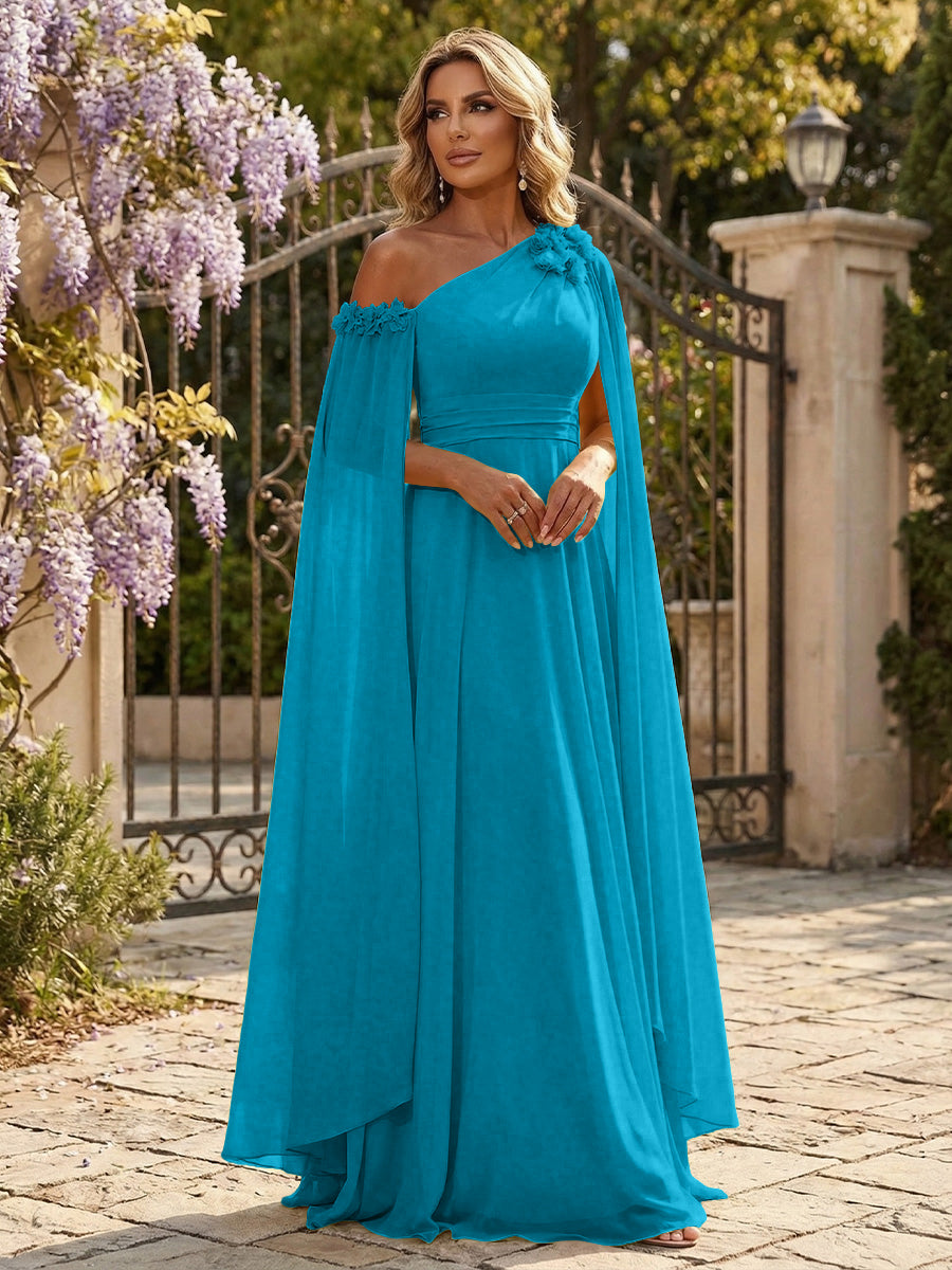 Chiffon A-Line/Princess Off Shoulder Floor-Length Formal Dresses with Ruched Waist