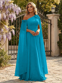 Chiffon A-Line/Princess Off Shoulder Floor-Length Formal Dresses with Ruched Waist
