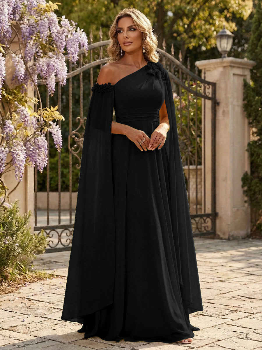 Chiffon A-Line/Princess Off Shoulder Floor-Length Formal Dresses with Ruched Waist