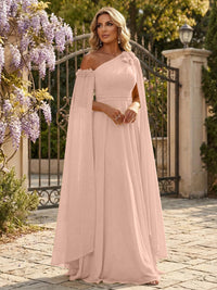 Chiffon A-Line/Princess Off Shoulder Floor-Length Formal Dresses with Ruched Waist