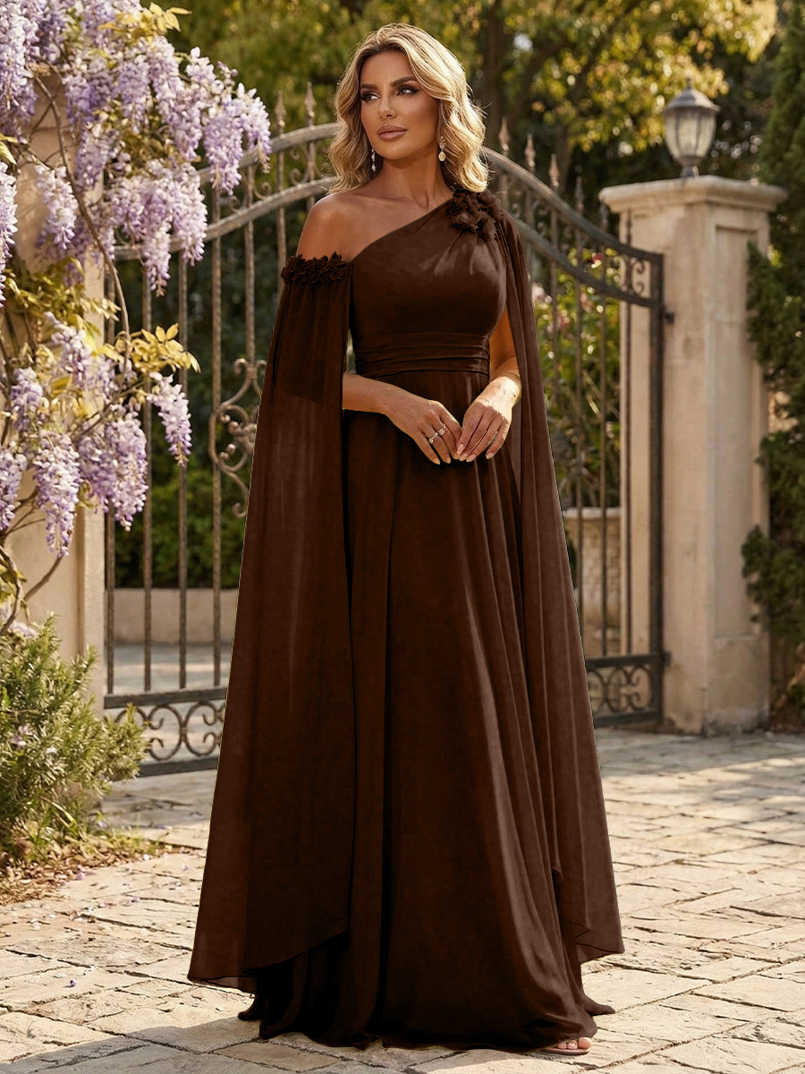 Chiffon A-Line/Princess Off Shoulder Floor-Length Formal Dresses with Ruched Waist