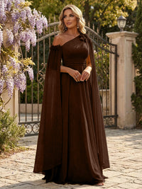 Chiffon A-Line/Princess Off Shoulder Floor-Length Formal Dresses with Ruched Waist