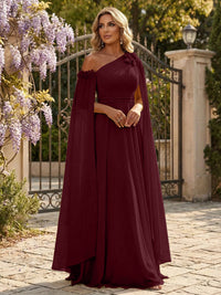 Chiffon A-Line/Princess Off Shoulder Floor-Length Formal Dresses with Ruched Waist