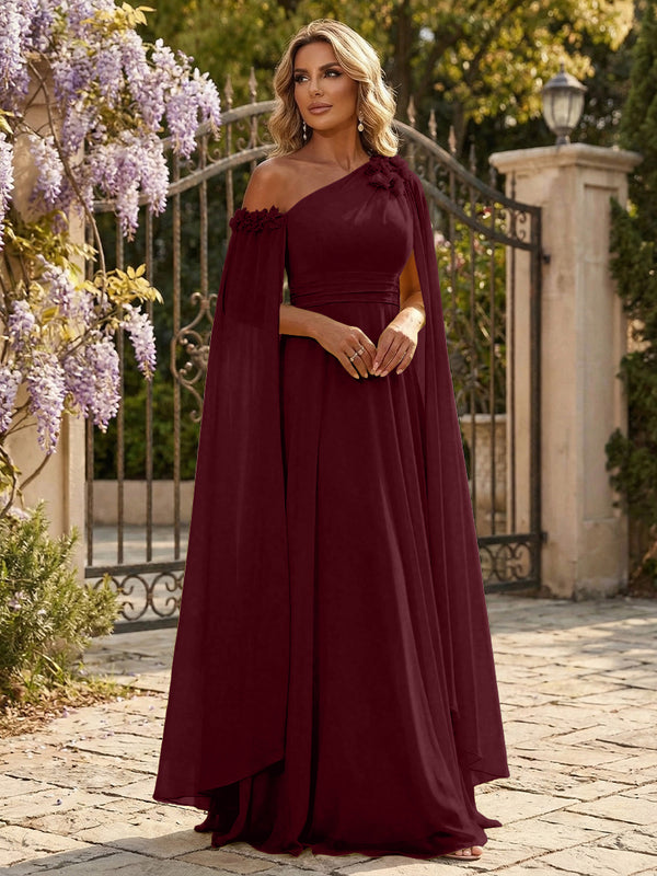 Chiffon A-Line/Princess Off Shoulder Floor-Length Formal Dresses with Ruched Waist