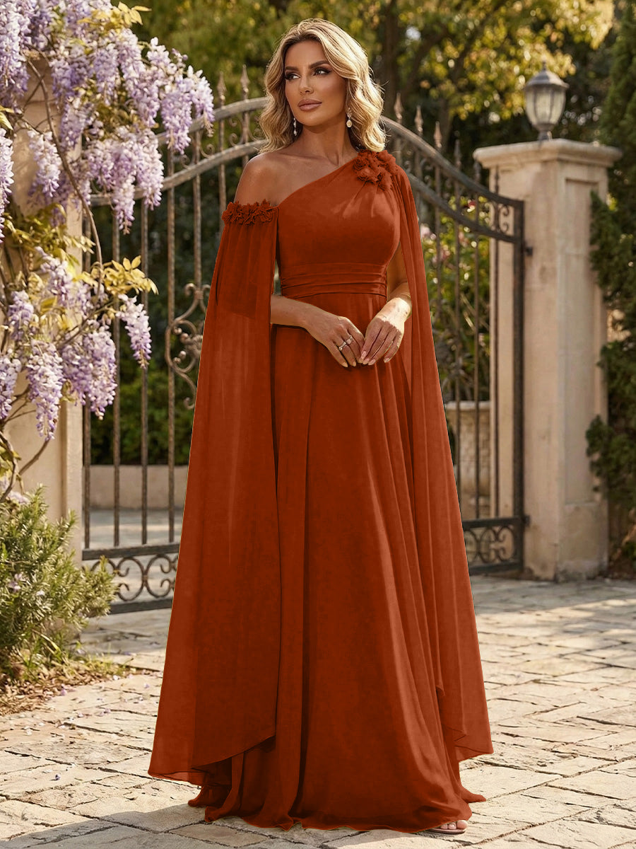 Chiffon A-Line/Princess Off Shoulder Floor-Length Formal Dresses with Ruched Waist